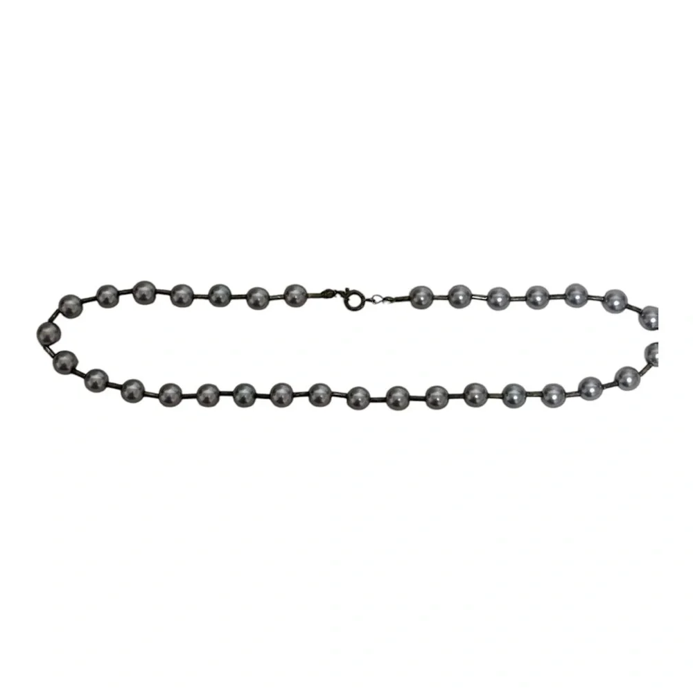 Beaded Necklace with Ring Clasp Closure Silver Women